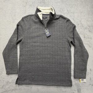 Club Room Sweater Mens Medium Gray Quarter Zip Sherpa Lined Fleece Pullover‎